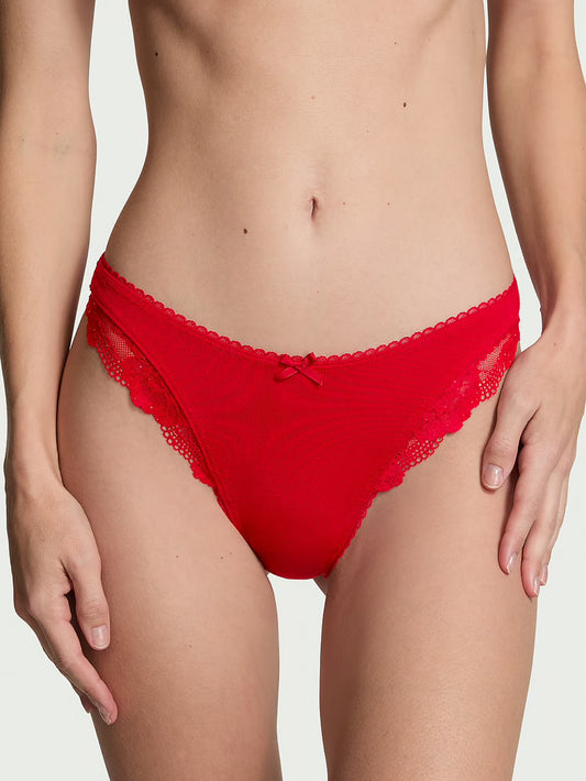 Victoria's Secret Stretch Cotton Lace-Trim High-Leg Scoop Thong Panty